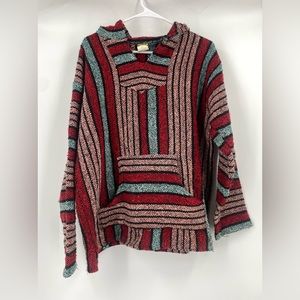 Franks Baja hoodie, long sleeve size large‎ red teal and pink